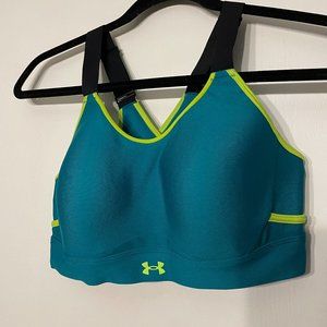 Women's UA Infinity High Crossover Sports Bra, Coastal Teal / Lime Surge